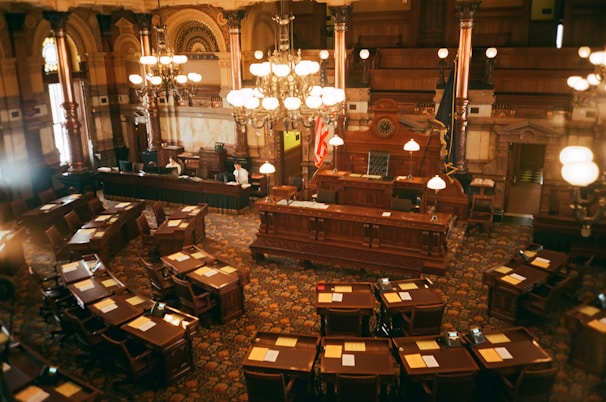 a view of a large room with a lot of desks