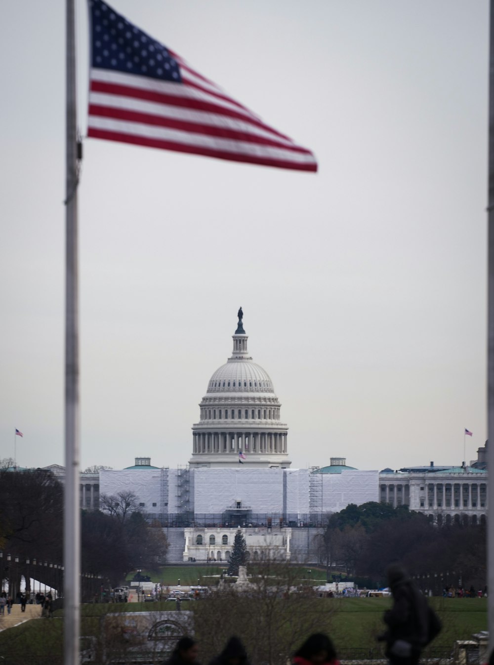 a flag flying in front of the capitol building