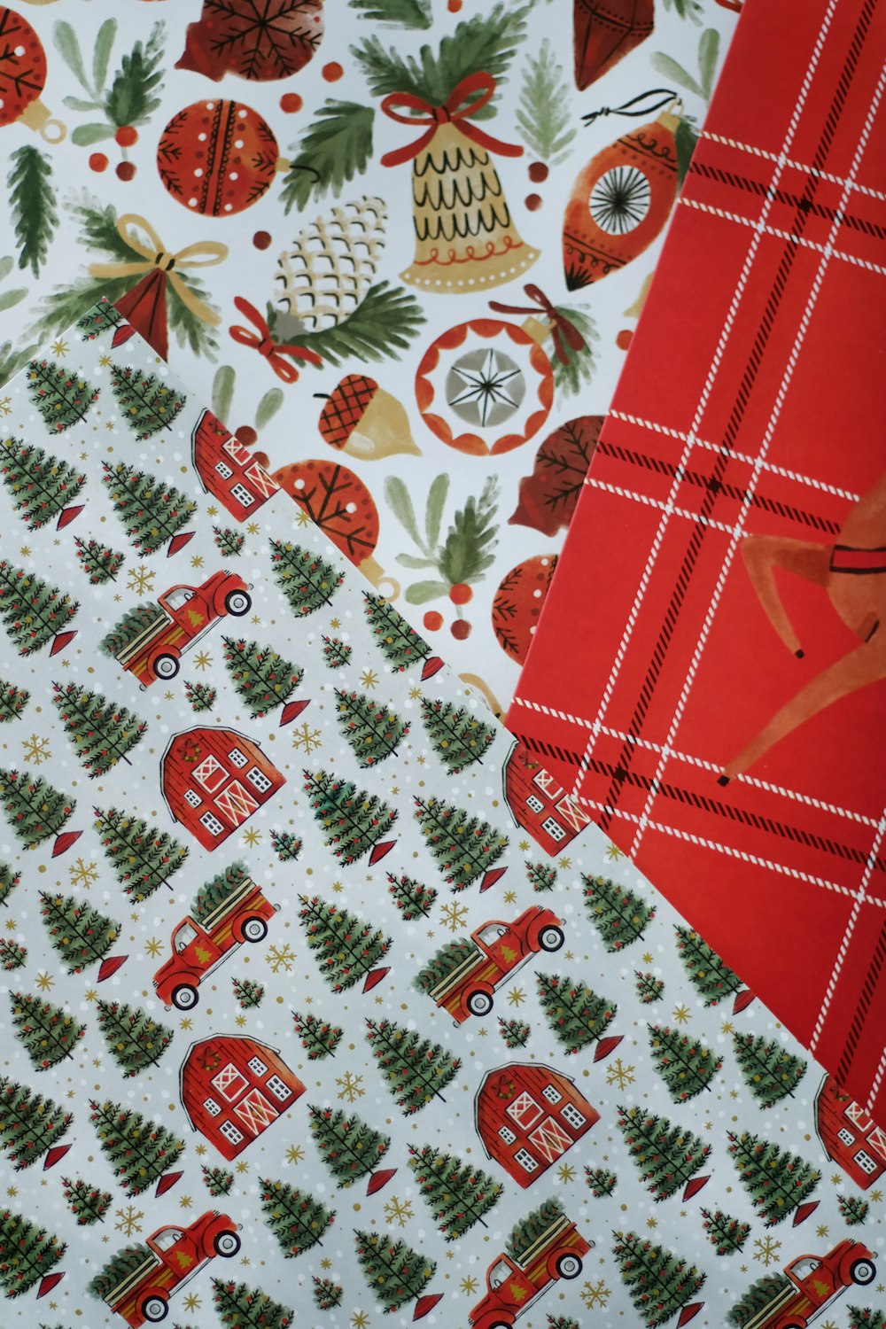 a close up of a red and white wrapping paper