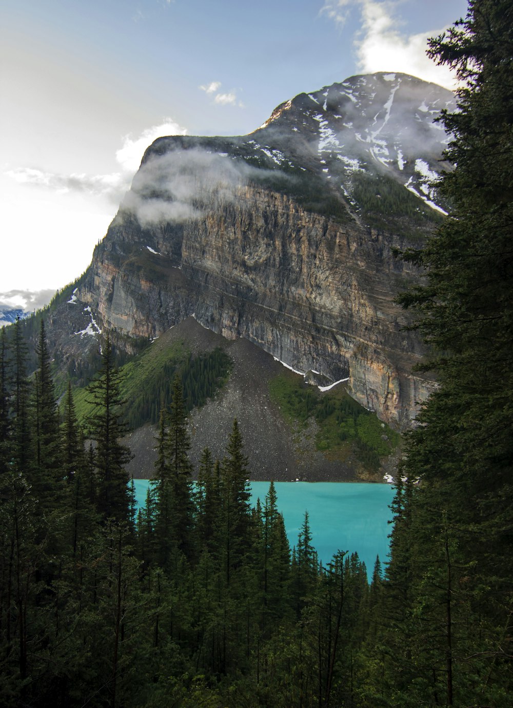 a mountain with a lake in the middle of it