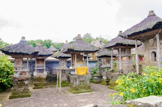 a group of stone buildings sitting next to each other