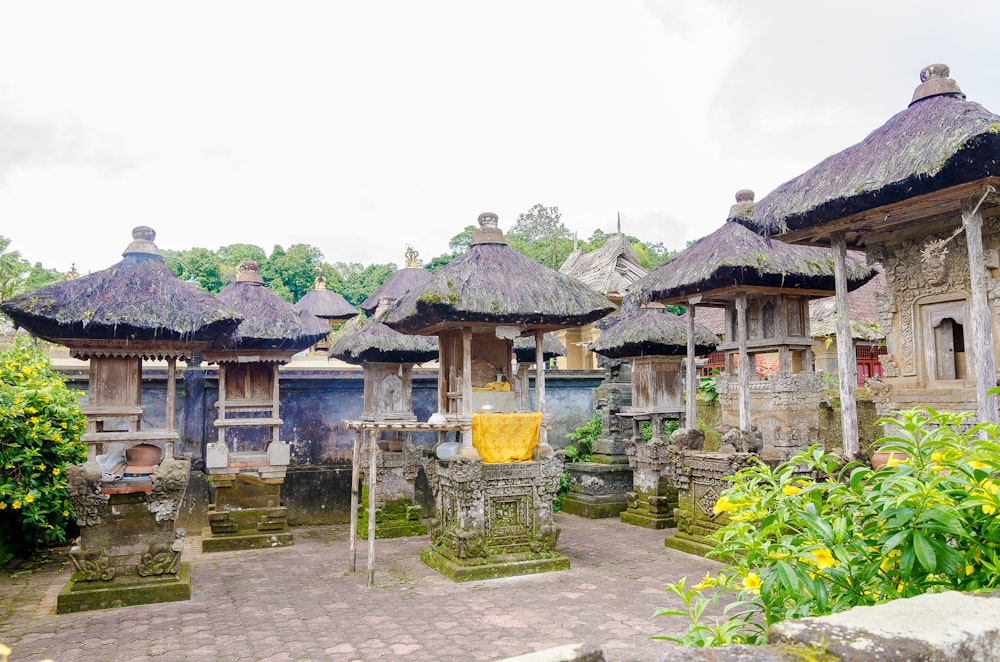 a group of stone buildings sitting next to each other