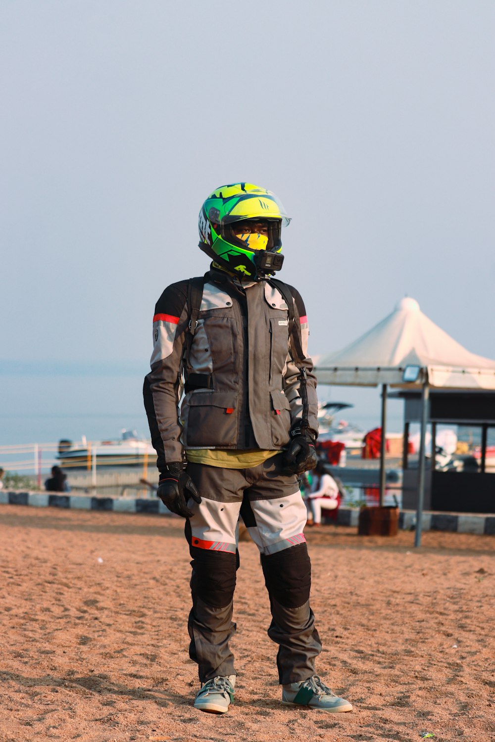 a person wearing a helmet and protective gear