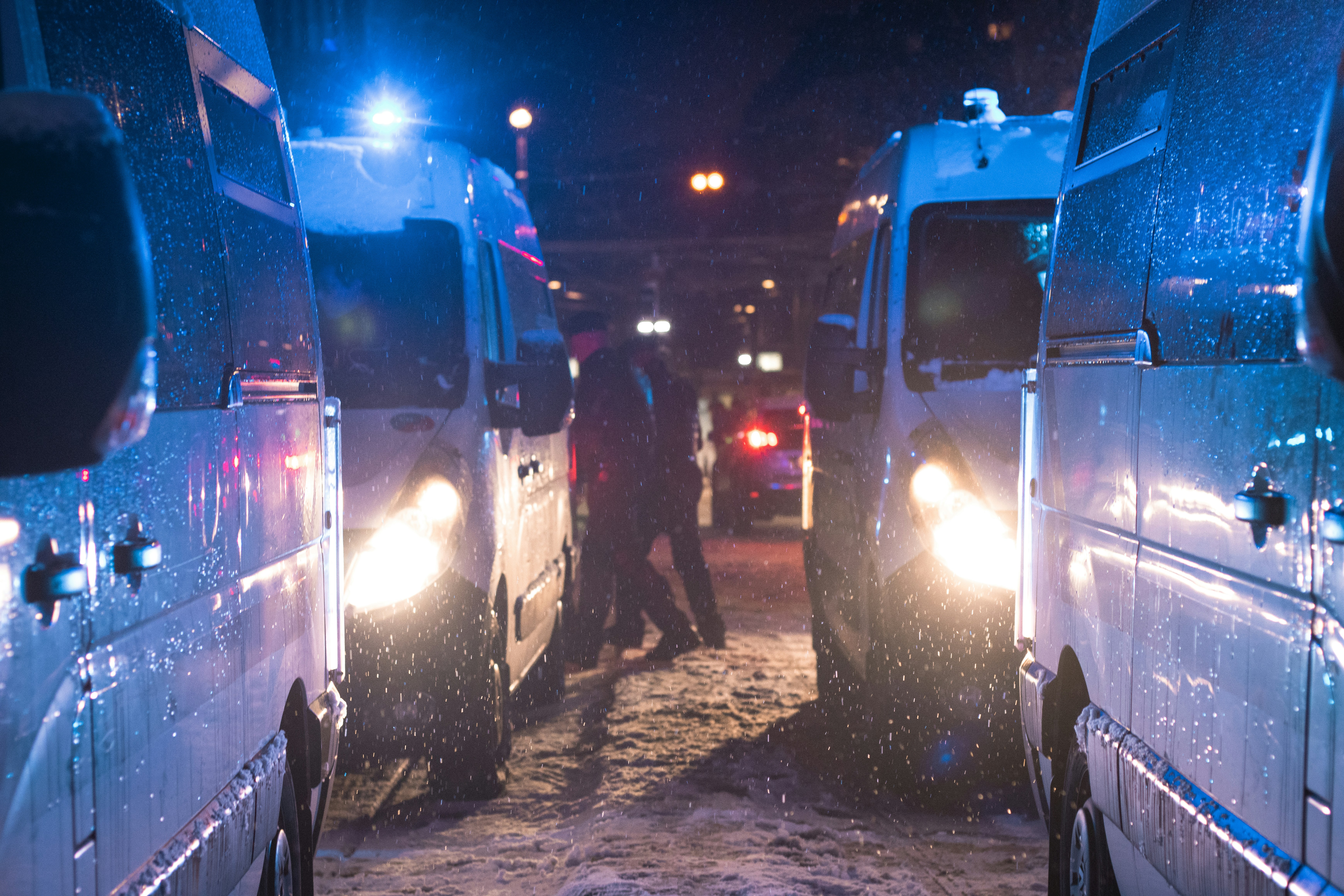 a group of trucks parked next to each other