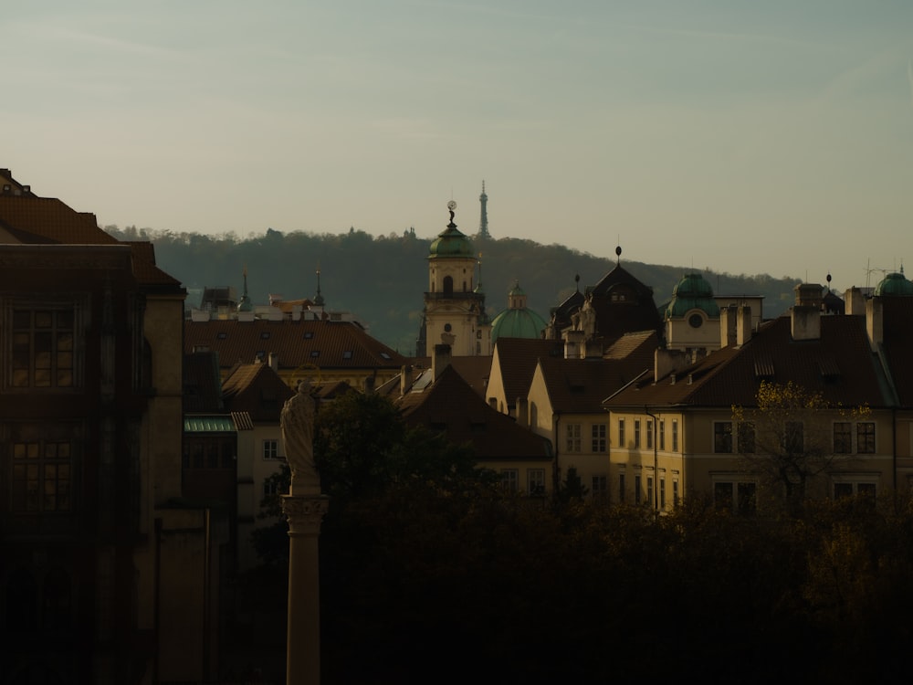 a view of a city with a mountain in the background