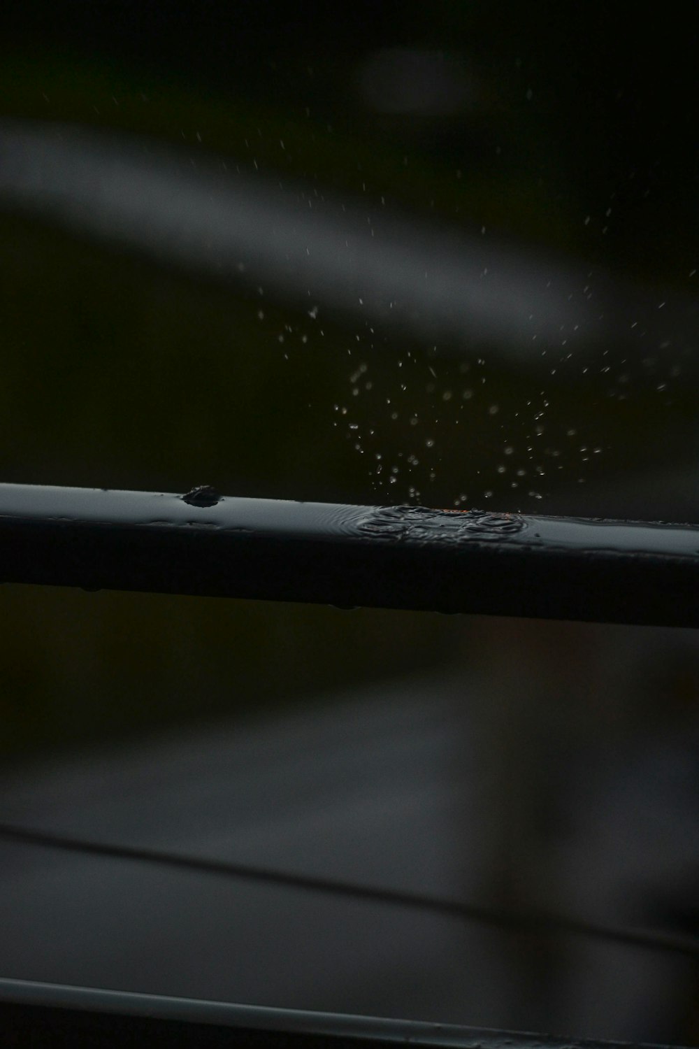 a bird is sitting on a window sill in the rain