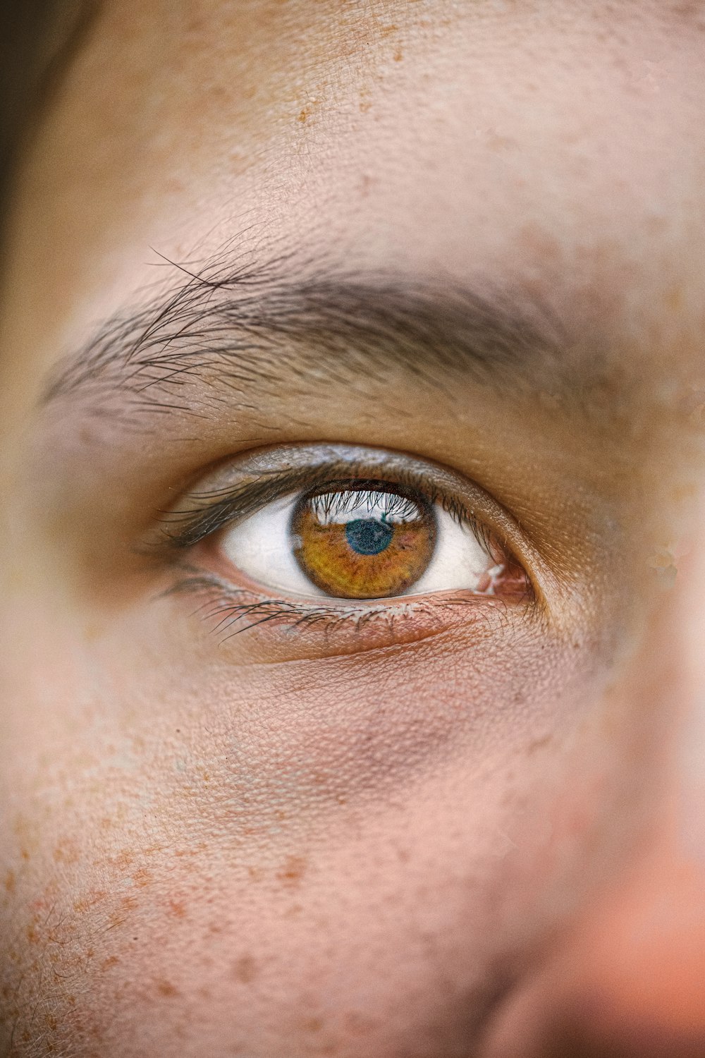 a close up of a person with freckles on their eyes