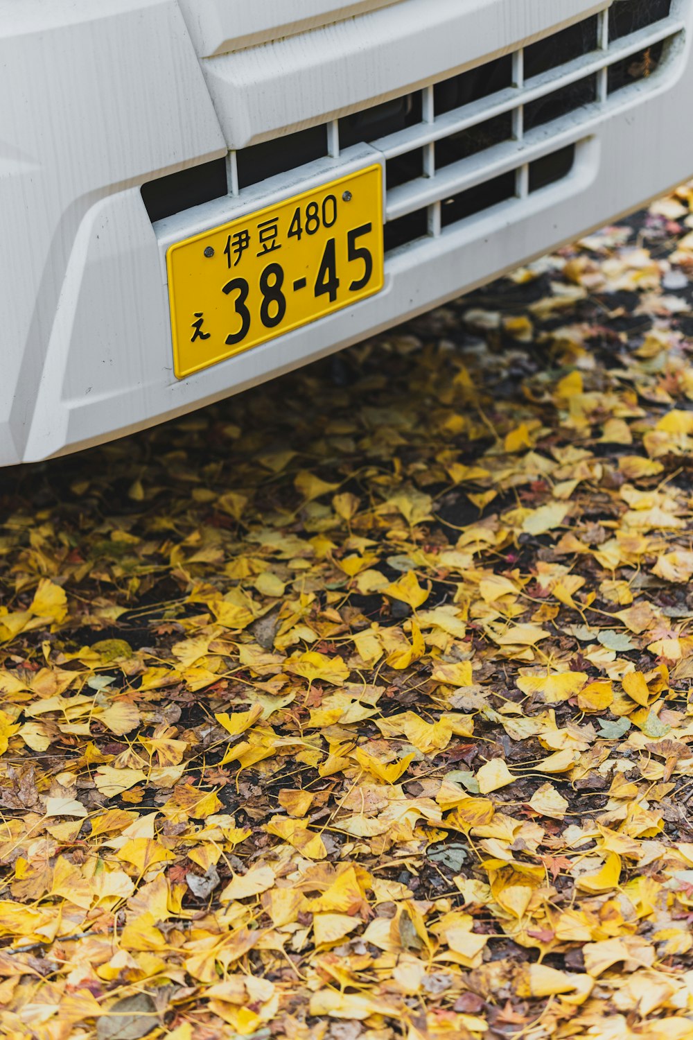 a white car with a yellow license plate