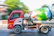Concrete mixer truck delivering fresh concrete at a construction site in Santa Maria, DF.