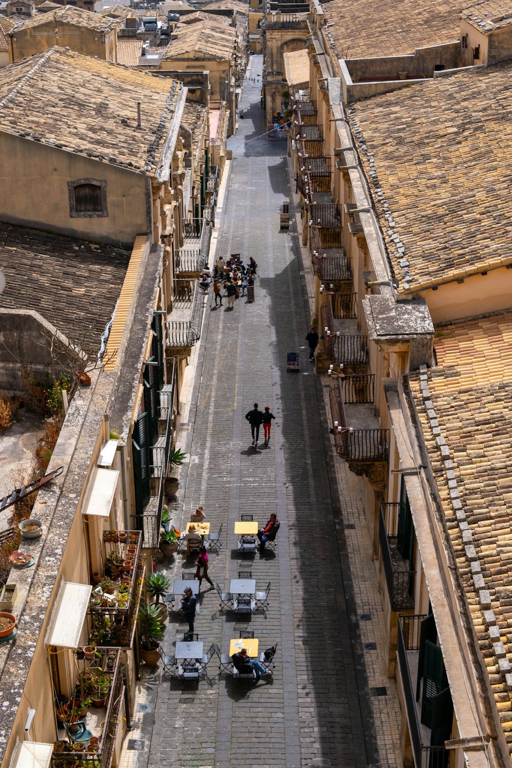 a view of a city street from a high point of view