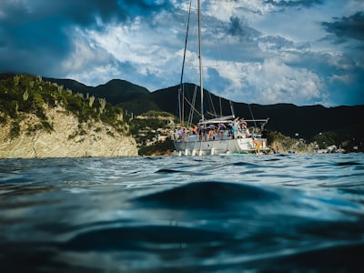 a group of people on a boat in the ocean