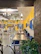 Warm interior of El Cubanito with sky blue walls, green leafy decor, and soft yellow-orange lighting.