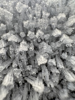 Close-up image of crystalline structures, possibly salt or sugar crystals, appearing in a chaotic and clustered arrangement. The crystals exhibit a transparent to opaque texture with sharp, angular edges.