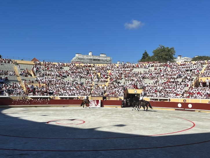 A lively crowd enjoying a traditional Sanlúcar horse race under a clear blue sky.