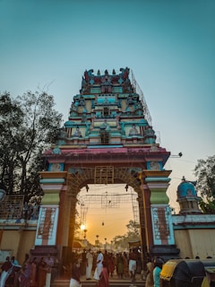 A vibrant temple entrance in Tamil Nadu glowing under the morning sun
