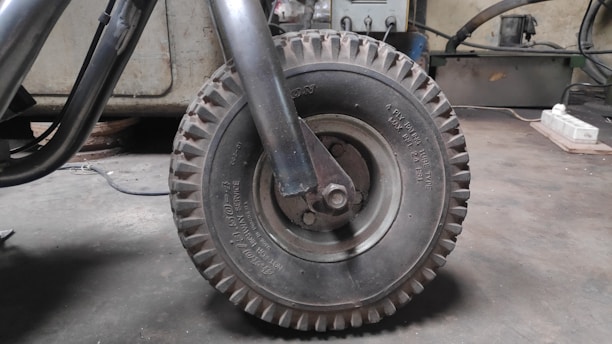 A close-up of tire repair tools and equipment.