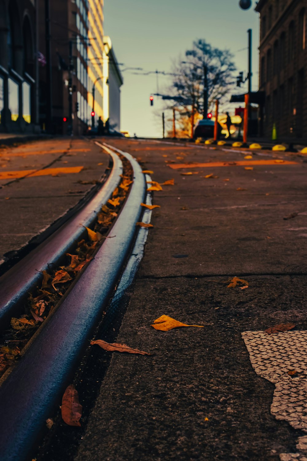 a train track on the side of a road