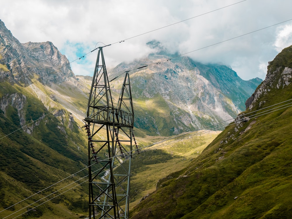 a high voltage power line in the mountains