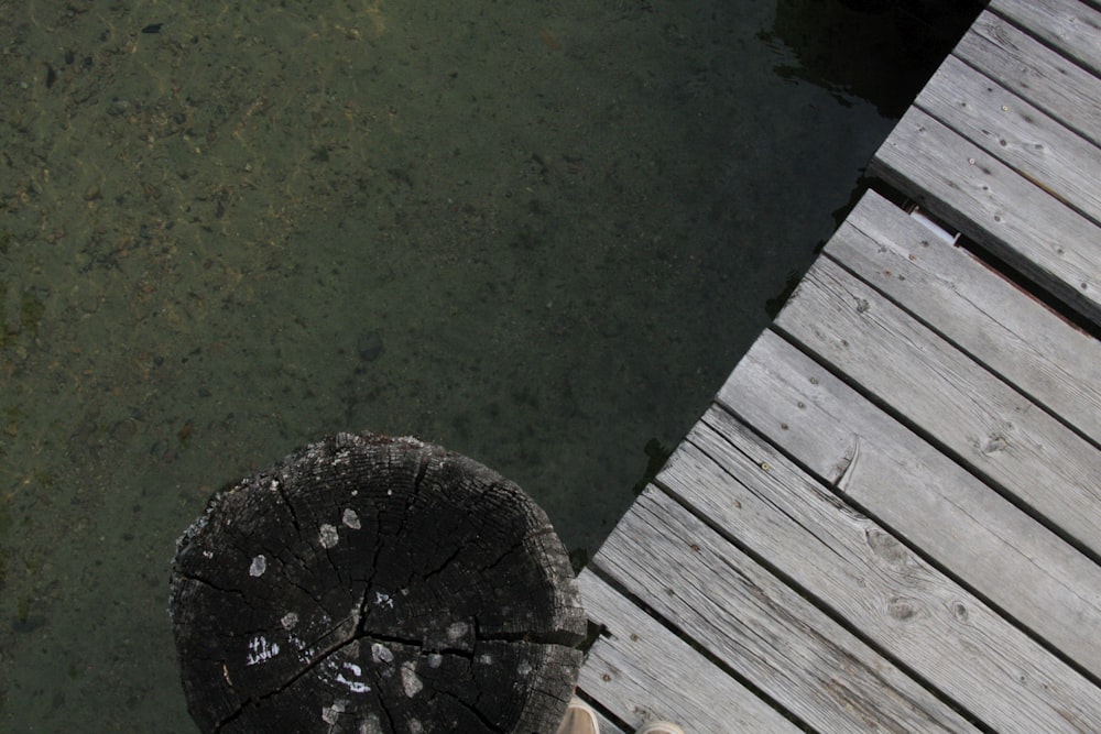 a person standing on a dock next to a body of water