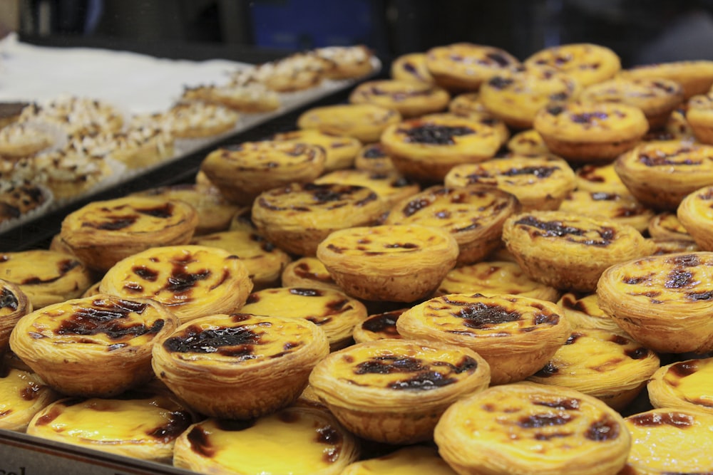 a close up of a tray of pastries