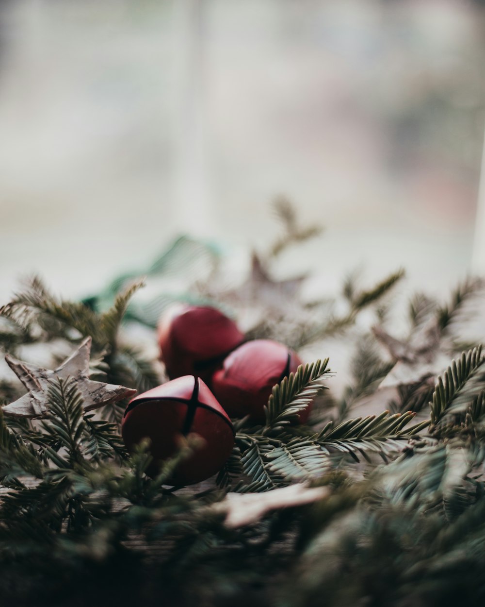 a bunch of red apples sitting on top of a tree