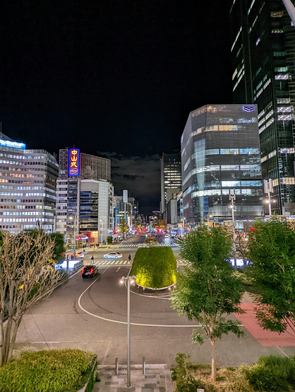 a view of a city street at night