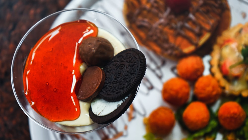 a dessert in a glass on a table