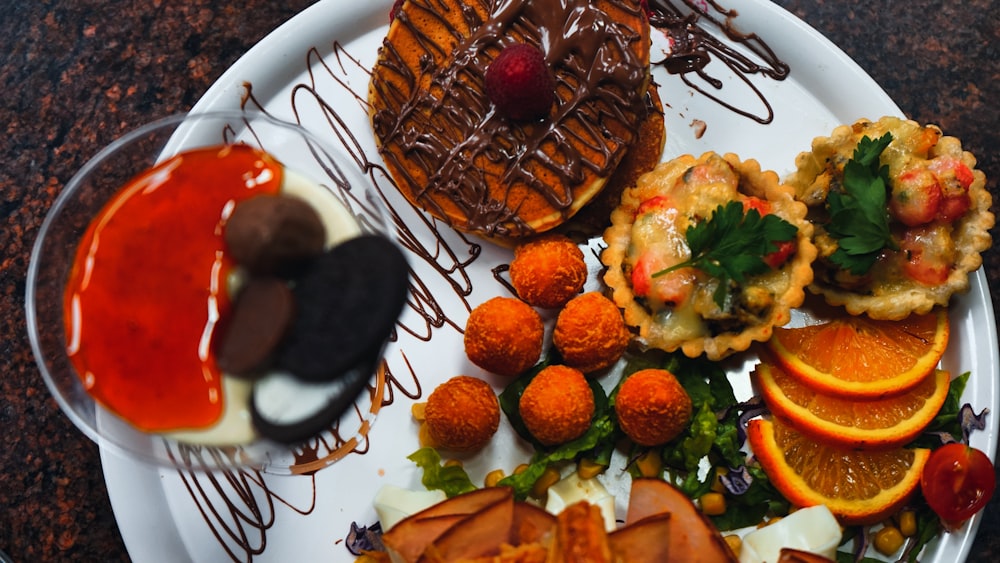 a white plate topped with different types of food