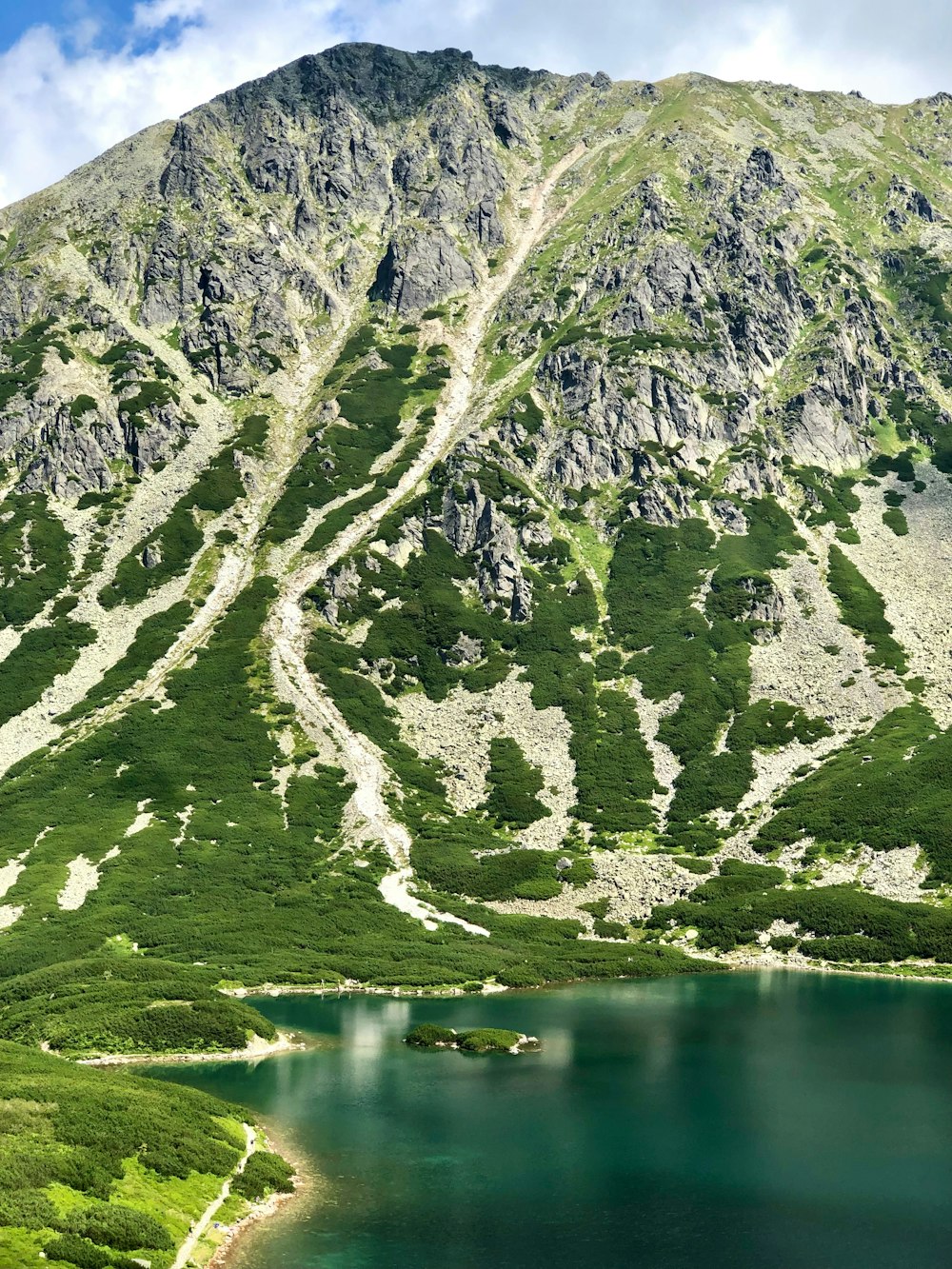 a mountain with a lake in the middle of it