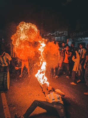 Crowd enjoying activities at the fire expo.
