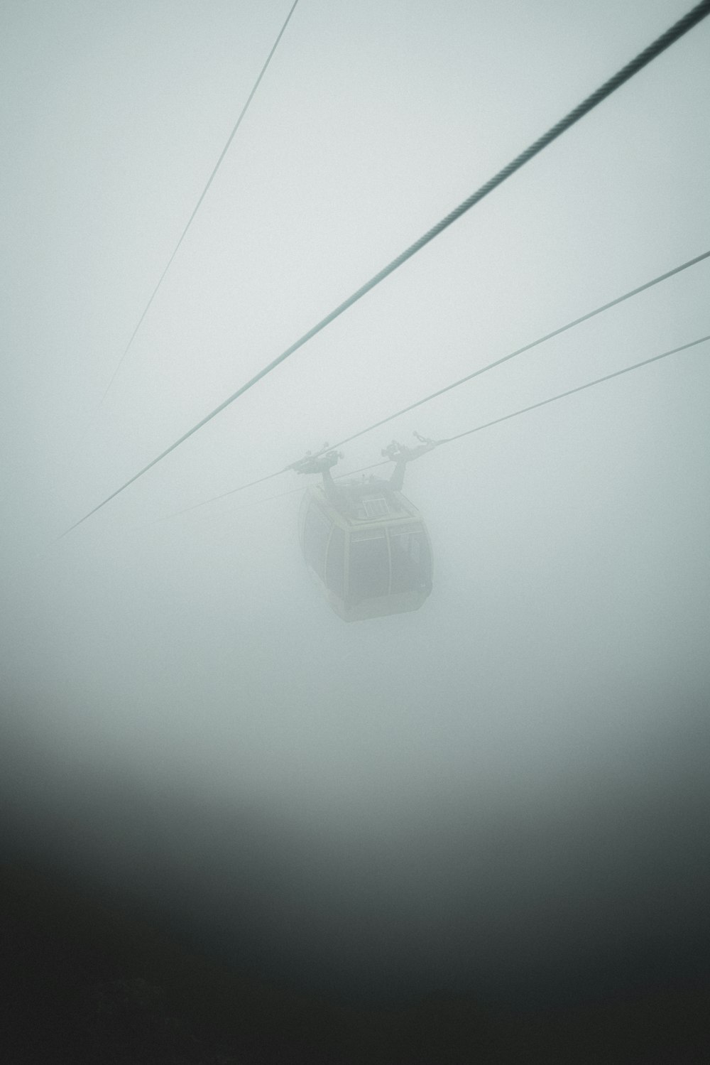 a cable car in the middle of a foggy sky