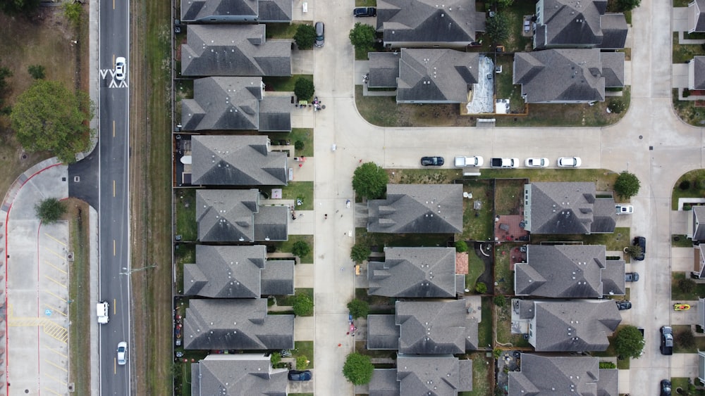 an aerial view of houses in a neighborhood