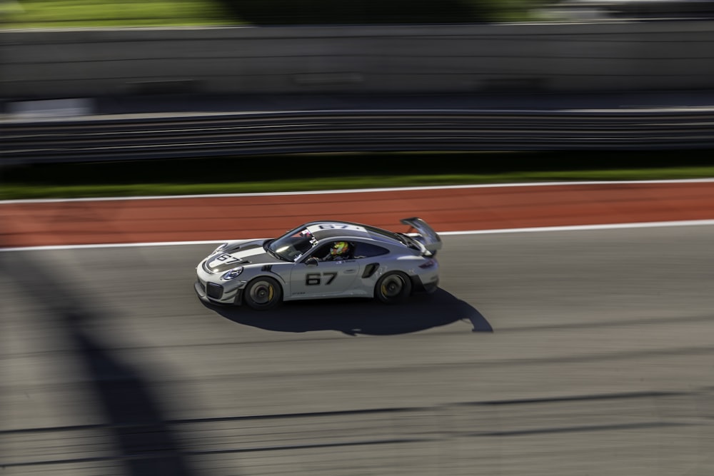 a race car driving down a race track