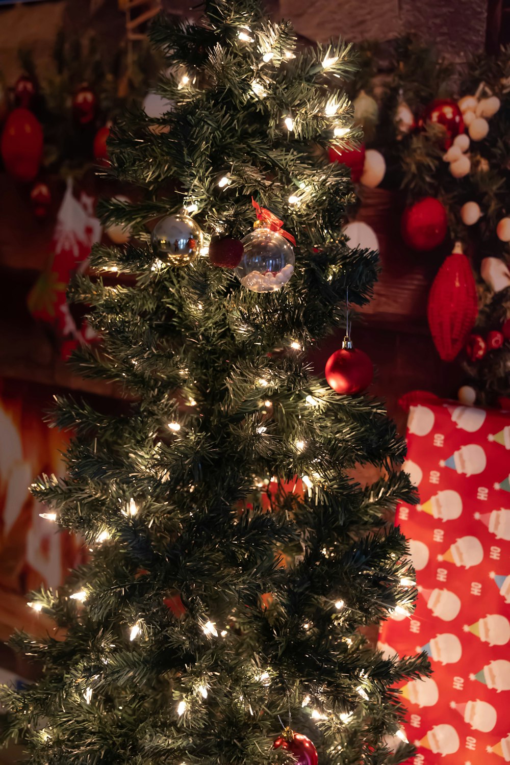 a small christmas tree with lights on it