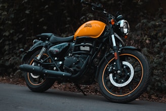 a motorcycle parked on the side of the road