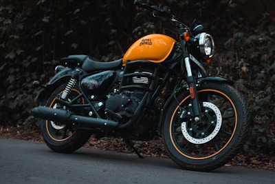 a motorcycle parked on the side of the road