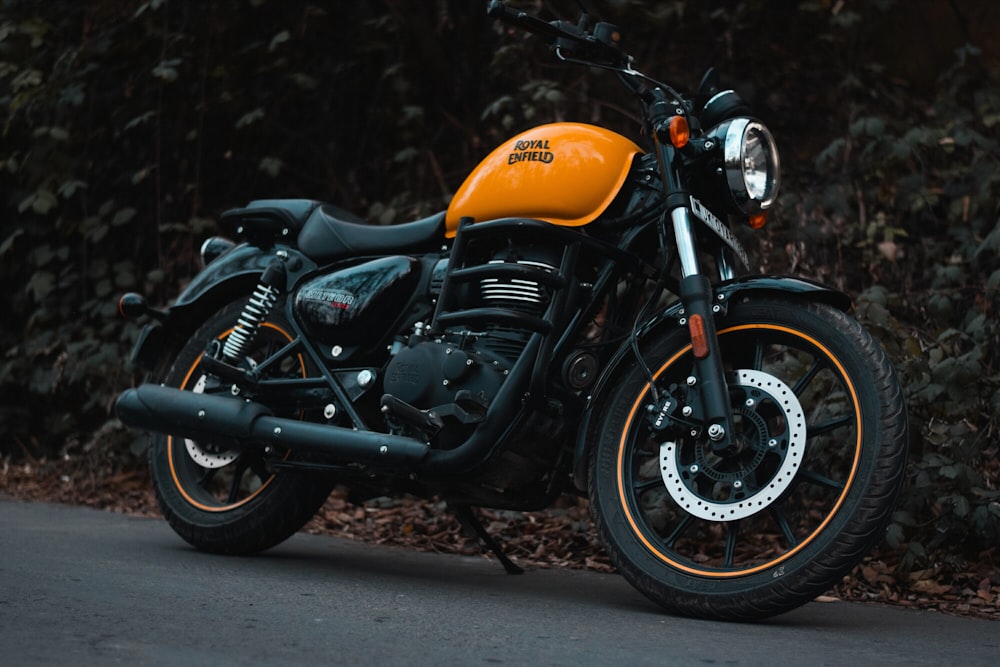 a motorcycle parked on the side of the road