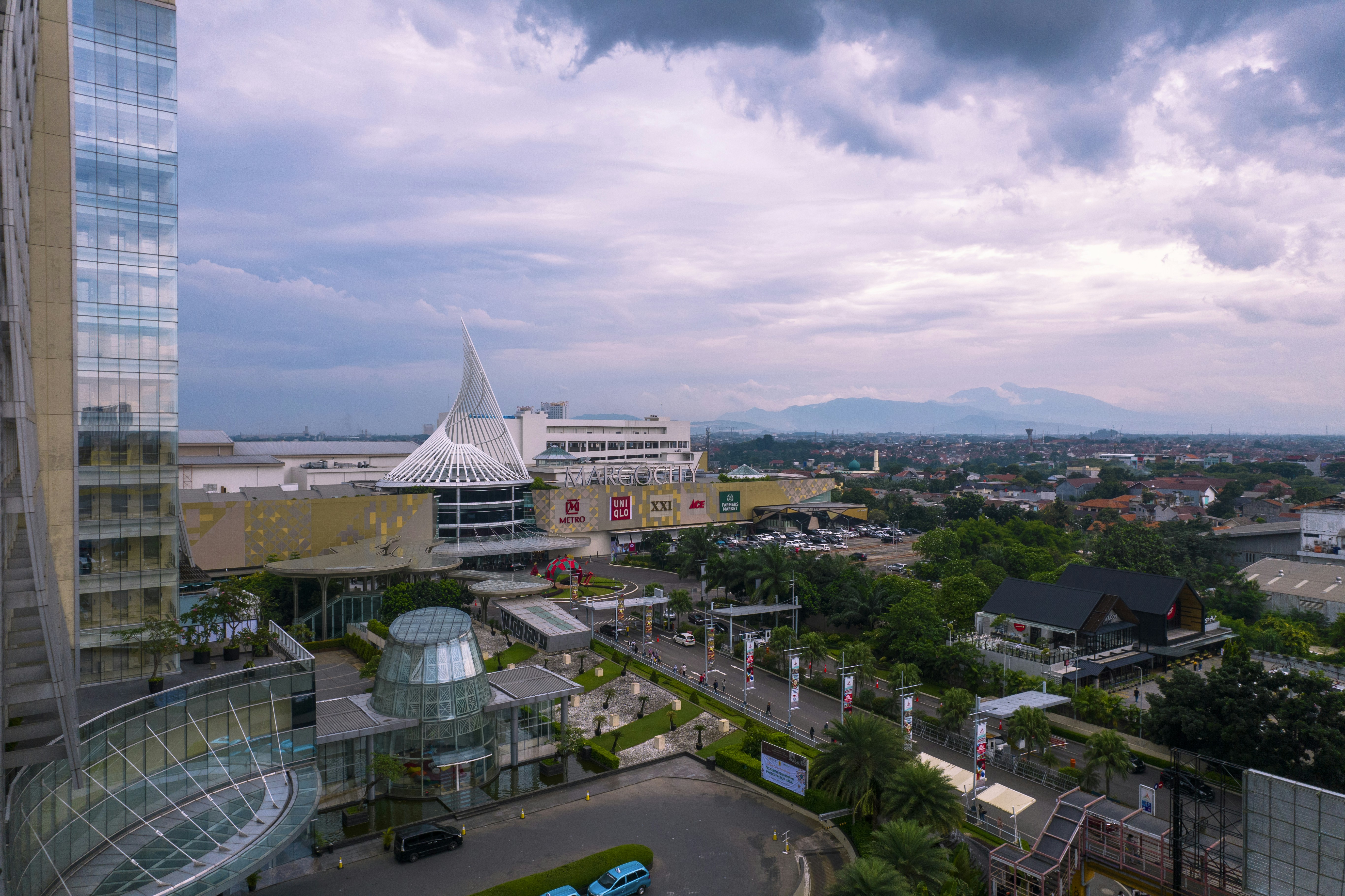 a view of a city from a tall building