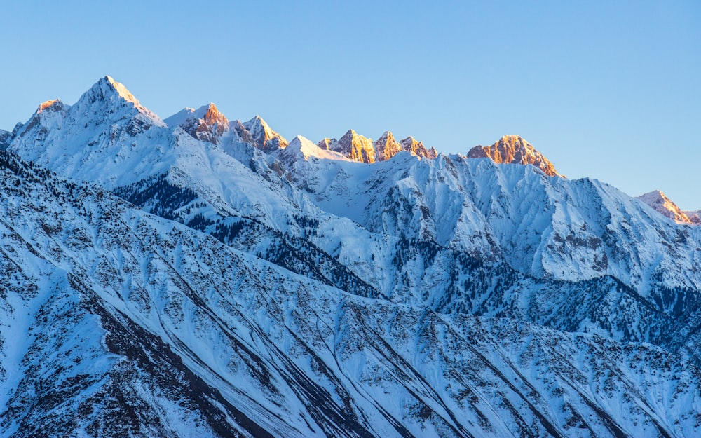 a snow covered mountain with a clear blue sky