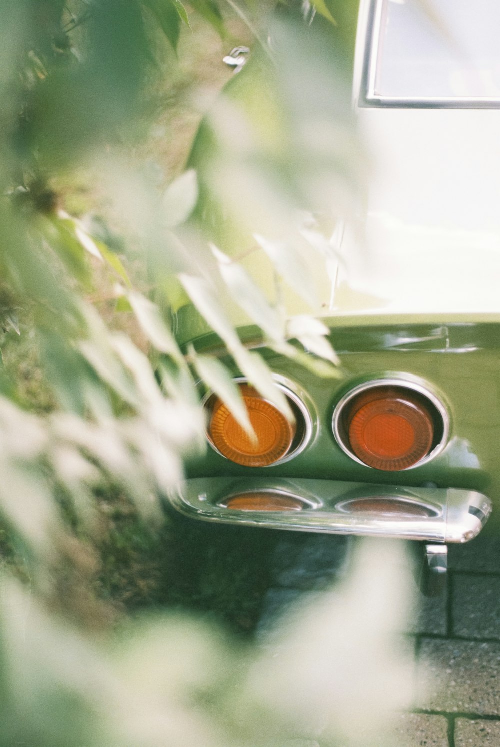 a close up of the tail lights of a car