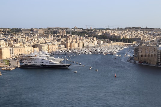 a harbor filled with lots of boats next to a city