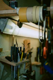 Various carbide insert holders and cutters displayed on a workbench.