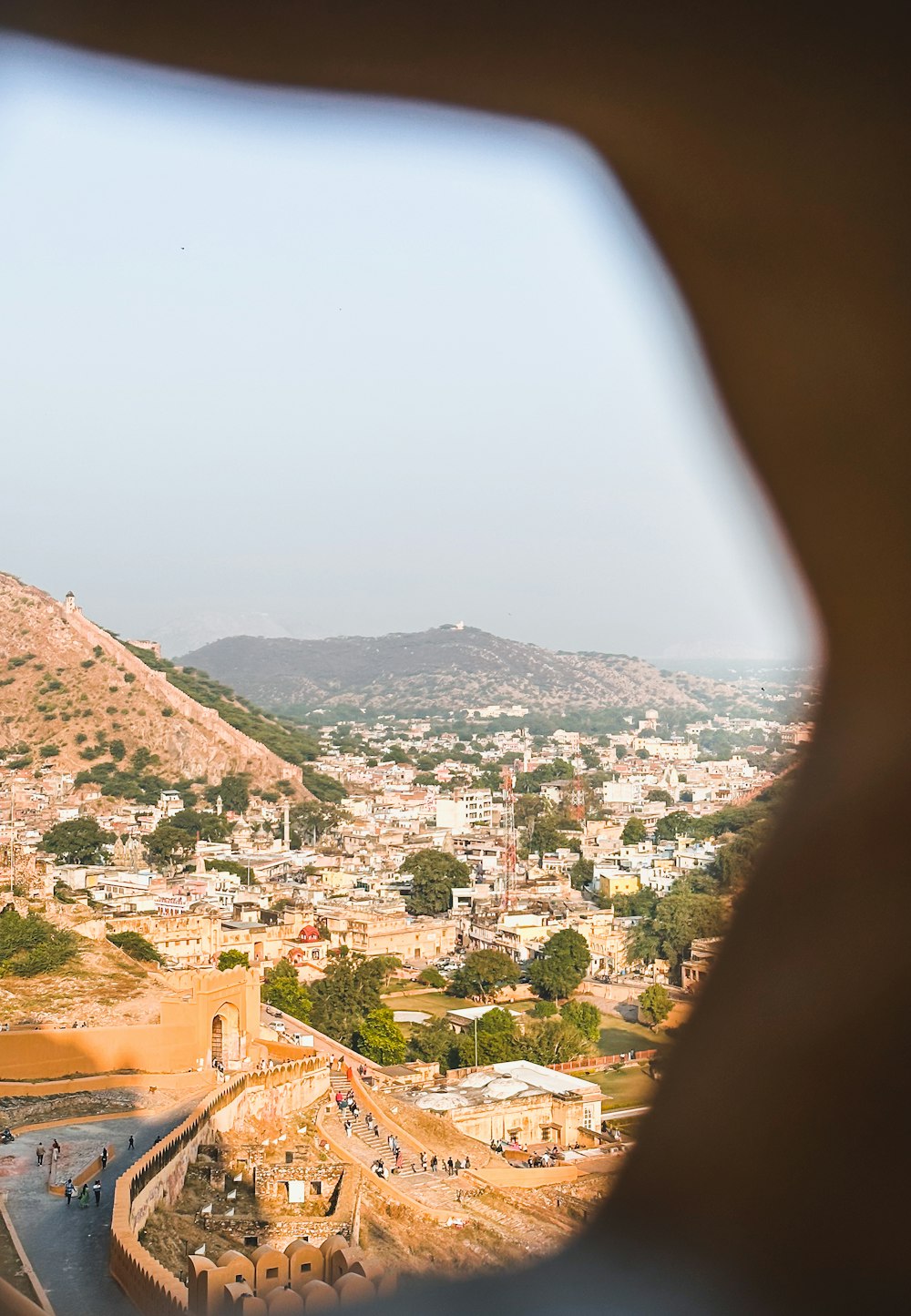 a view of a city through a window