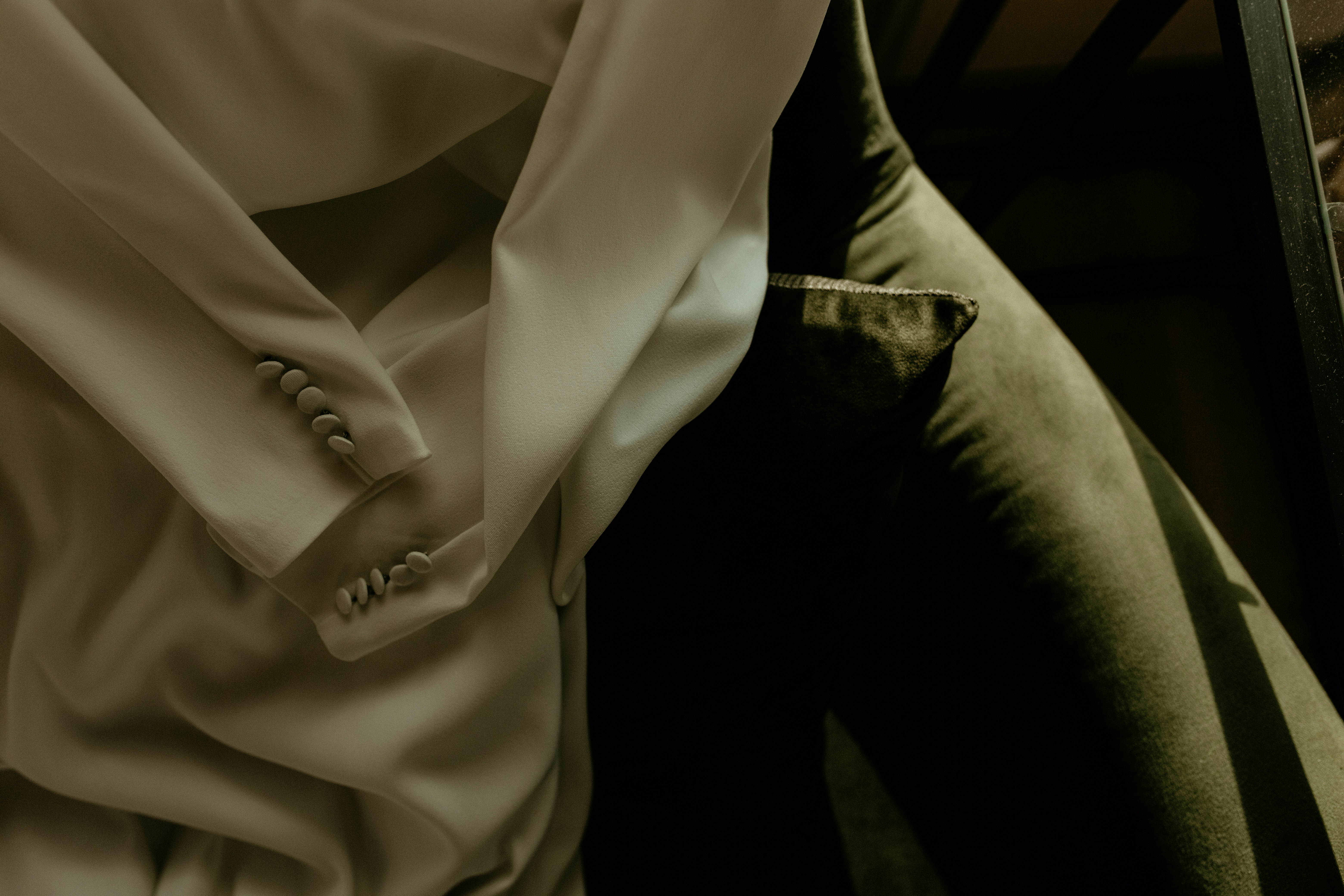 a close up of a white shirt on a chair