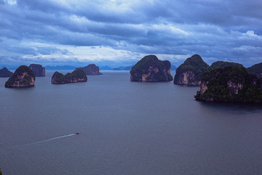 a boat is in the middle of a large body of water