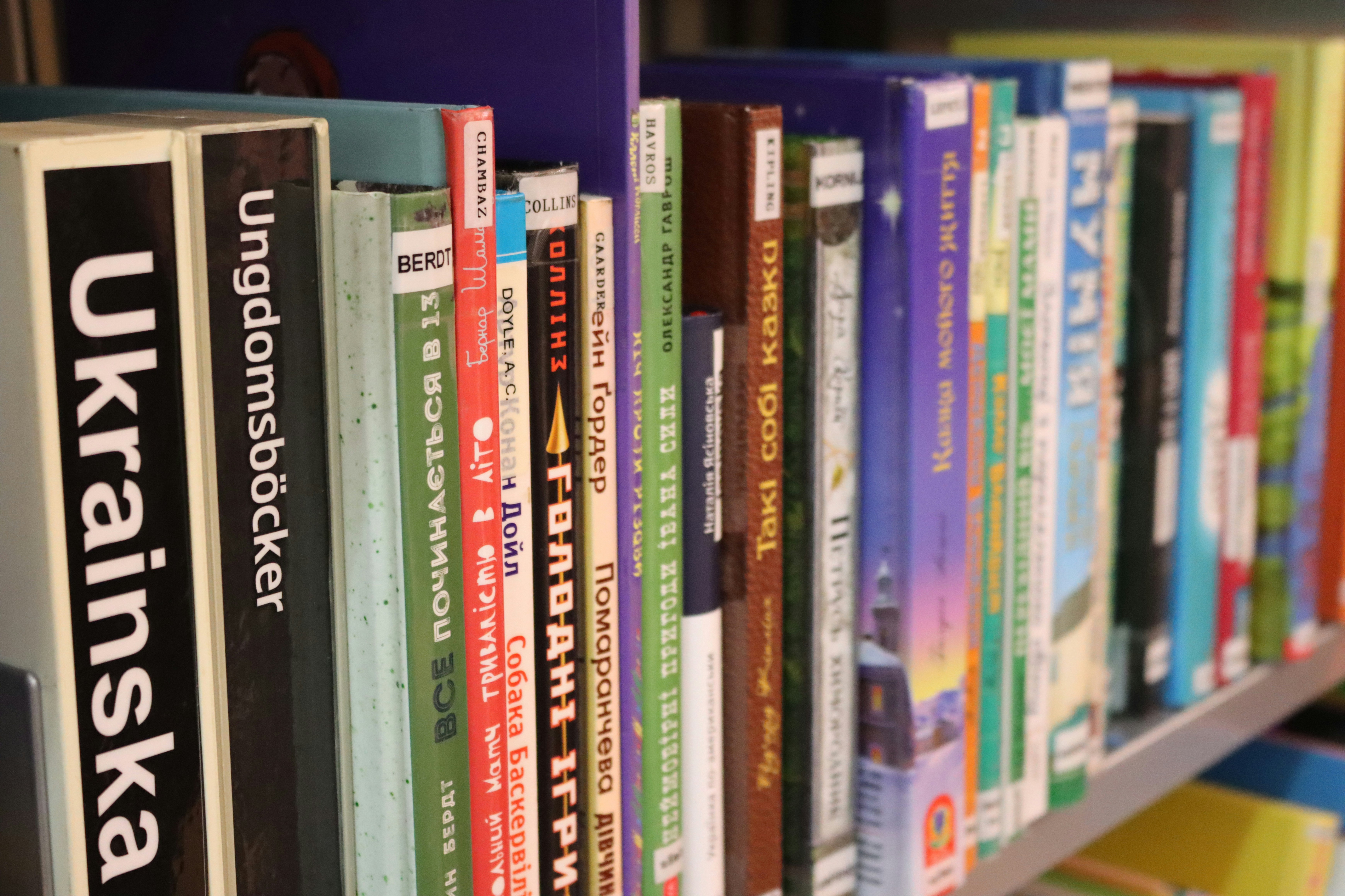 row of books on a bookshelf