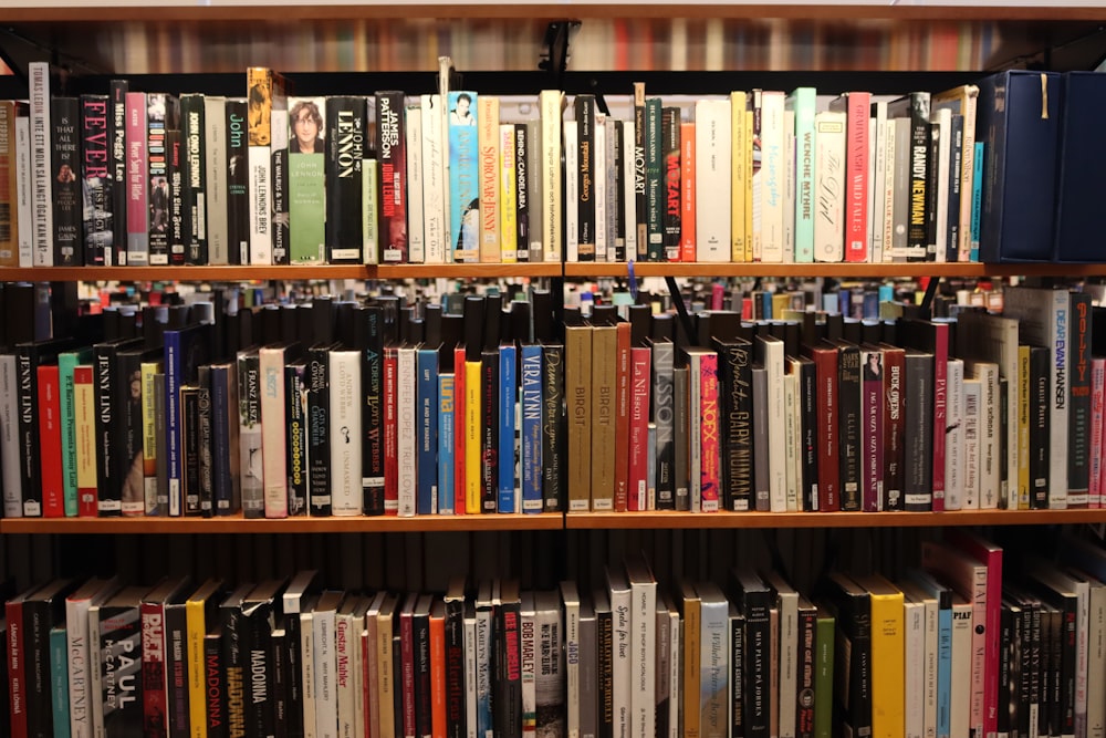 a book shelf filled with lots of books