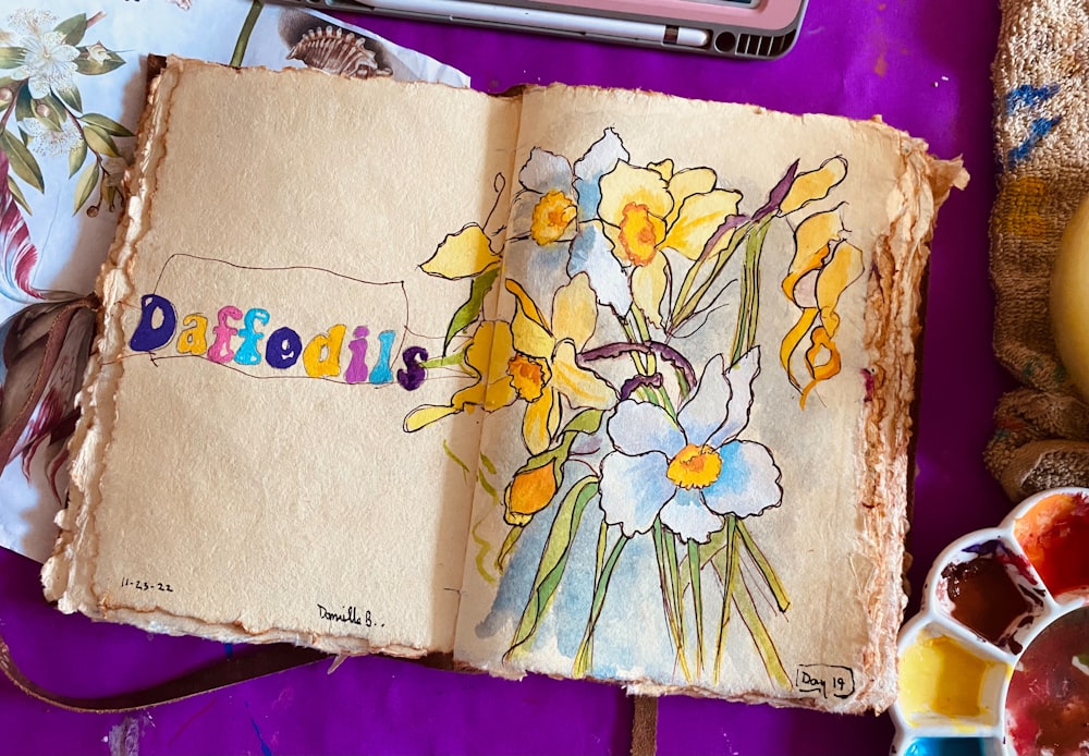 a picture of a book with flowers on it