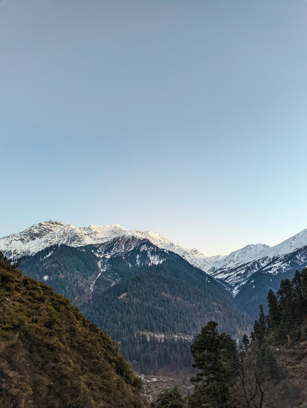 a view of a mountain range with snow on the mountains