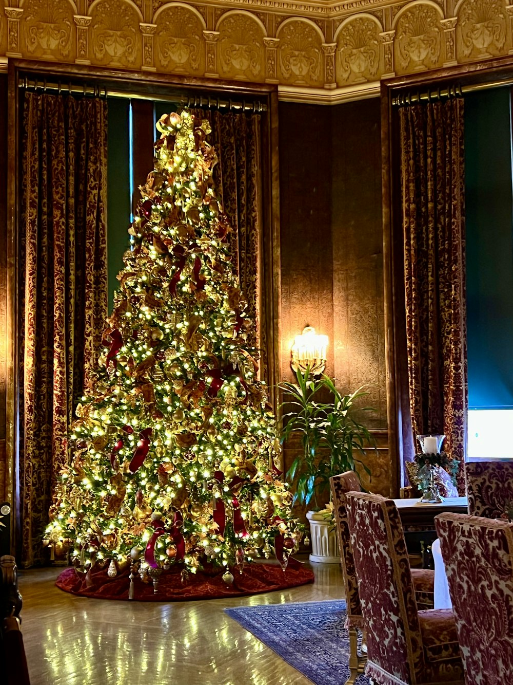 a decorated christmas tree in a room